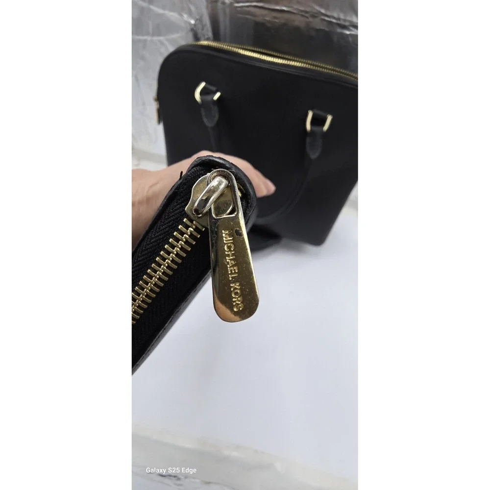 Michael Kors Black Saffiano Leather Dome Satchel Handbag and Wallet Set Gold HW